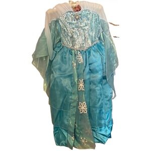 Disney Store Frozen Elsa Costume Dress Girls 7/8 Blue Sequined Snowflake NWT